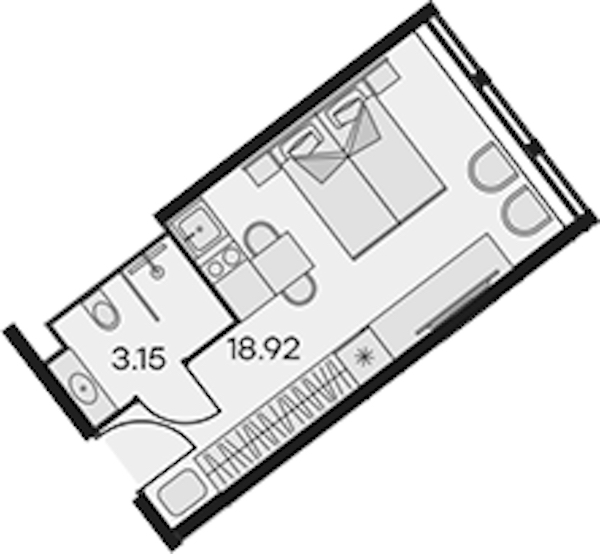 Квартира студия 22.07 м², 14/15 эт., Апарт-отель «Апарт-отель 25-7 Заневский»